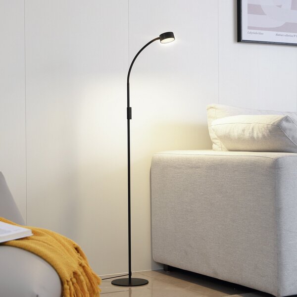Lindby LED-Stehleuchte Maori, 140 cm, μαύρο, CCT, ρυθμιζόμενο, ρυθμιζόμενος, Μαύρο, Μελέτη / Γραφείο, Μέταλλο, σύγχρονο