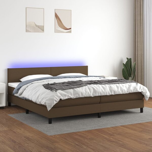 VidaXL Κρεβάτι Boxspring με Στρώμα & LED Σκ.Καφέ 200x200 εκ Υφασμάτινο