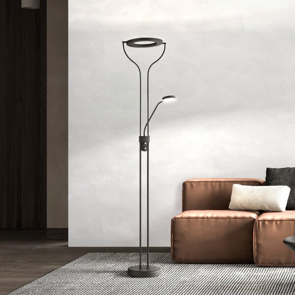 FISCHER & HONSEL Λάμπα δαπέδου LED Davos, μαύρη, ύψος 180 cm, 2 φτερά, CCT, ρυθμιζόμενος, Μαύρο, Σαλόνι / τραπεζαρία, Μέταλλο, Φως ανάγνωσης