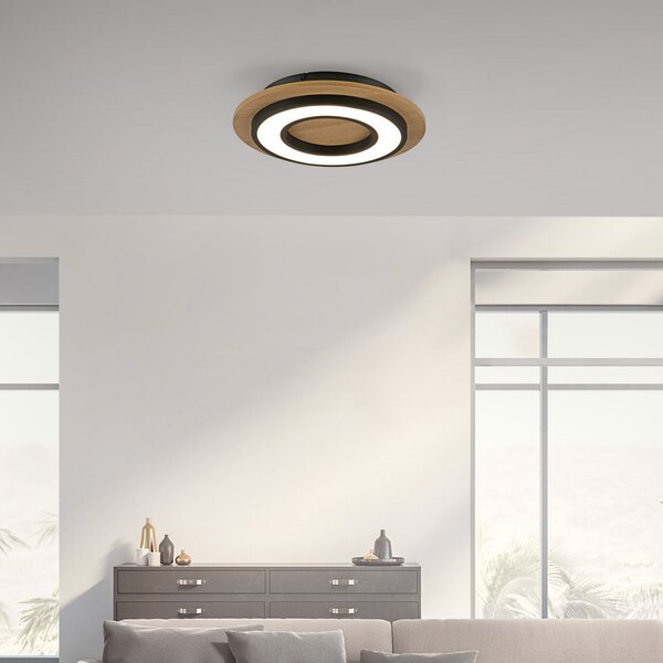 JUST LIGHT. GmbH Φωτιστικό οροφής LED Tola, στρογγυλό, ξύλο, 3.000 K, Ξύλου, Σαλόνι / τραπεζαρία, Ξύλο, σύγχρονο