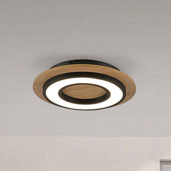 JUST LIGHT. GmbH Φωτιστικό οροφής LED Tola, στρογγυλό, ξύλο, 3.000 K, Ξύλου, Σαλόνι / τραπεζαρία, Ξύλο, σύγχρονο