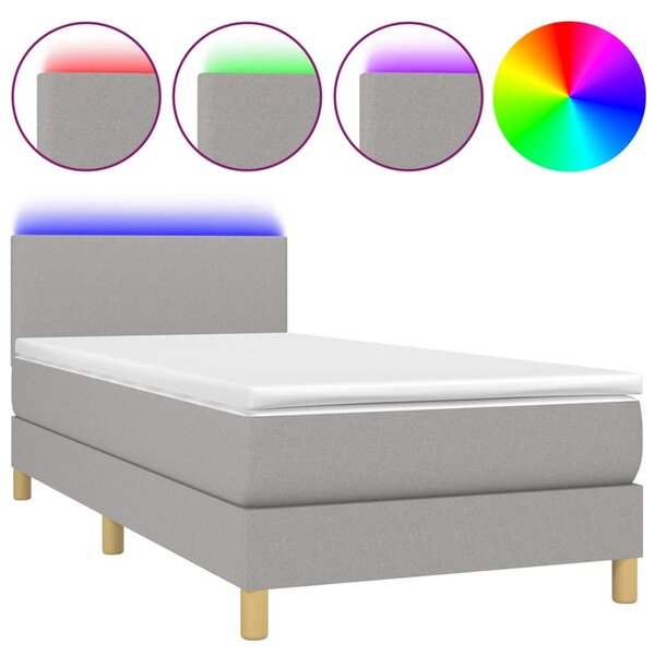 VidaXL Κρεβάτι Boxspring με Στρώμα & LED Αν.Γκρι 80x200 εκ. Υφασμάτινο