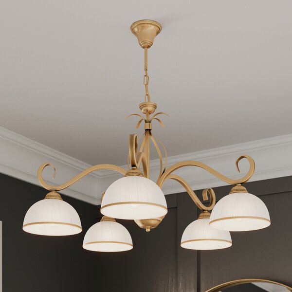 EMIBIG LIGHTING Κρεμαστό φωτιστικό Wivara 5, πεντάφωτο, χρυσό, ρυθμιζόμενος, Χρυσό / Ορείχαλκου, Σαλόνι / τραπεζαρία, Μέταλλο, Αντίκα