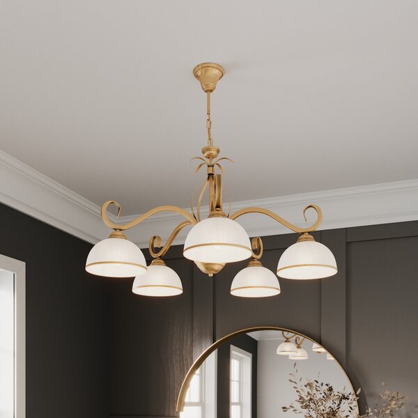 EMIBIG LIGHTING Κρεμαστό φωτιστικό Wivara 5, πεντάφωτο, χρυσό, ρυθμιζόμενος, Χρυσό / Ορείχαλκου, Σαλόνι / τραπεζαρία, Μέταλλο, Αντίκα