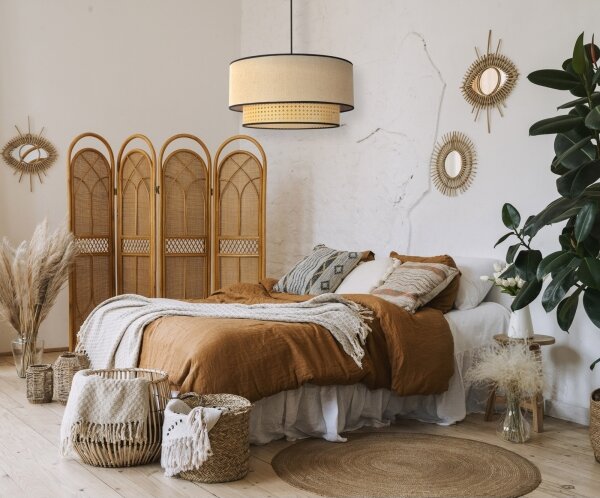 Duolla - Κρεμαστό φωτιστικό οροφής BOHO 1xE27/15W/230V διάμετρος 45 cm μπεζ/rattan