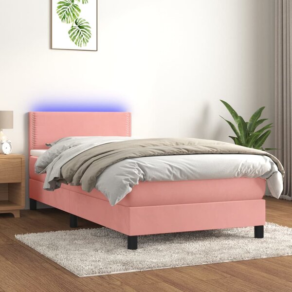 VidaXL Κρεβάτι Boxspring με Στρώμα & LED Ροζ 80 x 200 εκ. Βελούδινο