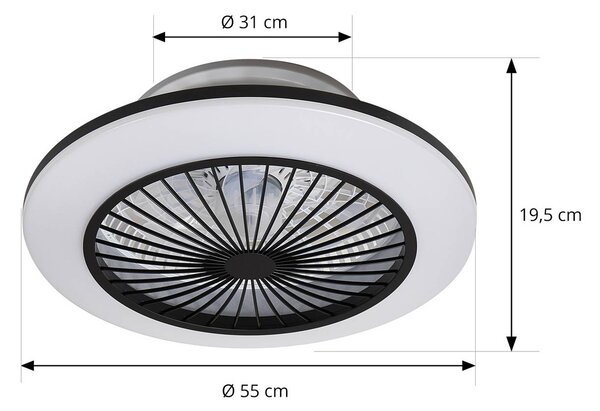 Lindby ανεμιστήρας οροφής LED Mamuti, μαύρος, αθόρυβος, Ø 55 cm