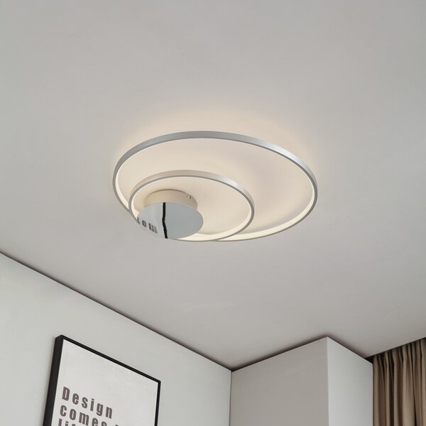 Lindby Nerwin LED φωτιστικό οροφής, 65 cm, στρογγυλό, αλουμίνιο/χρώμιο, ρυθμιζόμενος, Μεταλλικό, Σαλόνι / τραπεζαρία, Μέταλλο, σύγχρονο, Οροφή στρογγυλή άμεση
