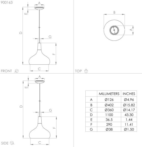 Eglo 900163 - Κρεμαστό φωτιστικό οροφής SABINAR 1xE27/40W/230V διάμετρος 40 cm