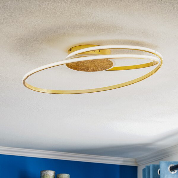 Lindby LED φωτιστικό οροφής Dorle, Ø 60 cm, χρυσό, αλουμίνιο, ρυθμιζόμενος, Χρυσό / Ορείχαλκου, Σαλόνι / τραπεζαρία, Μέταλλο, σύγχρονο