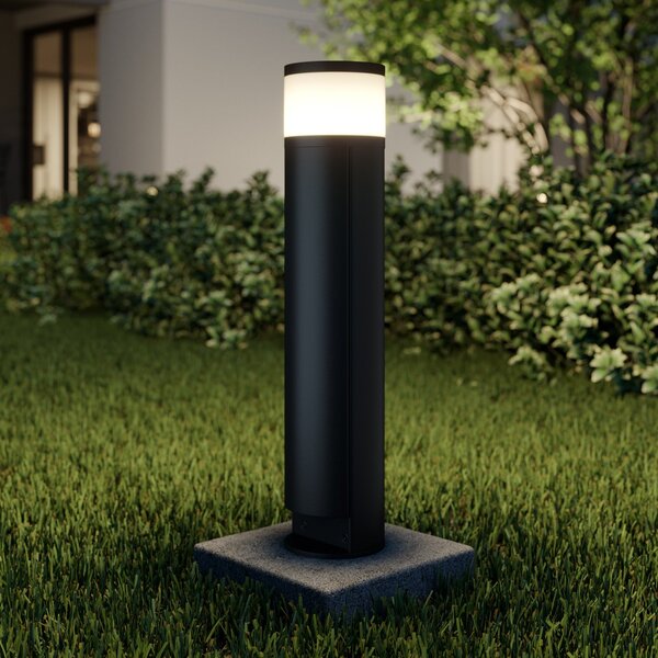 Lucande LED-Sockellampe Corban, γκρι, πόρτα, πρίζες, IP44, Μαύρο, Αλουμίνιο, σύγχρονο