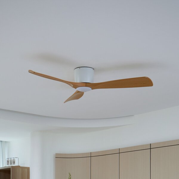 Lucande Smart LED ανεμιστήρας οροφής Moneno, λευκό/ξύλο, Tuya