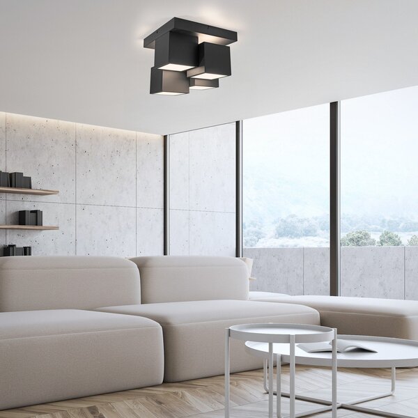 JUST LIGHT. GmbH Φωτιστικό οροφής LED Tetris, σίδερο, 3000 K, μαύρο, Μαύρο, Σαλόνι / τραπεζαρία, Μέταλλο, σύγχρονο, Οροφή πολλαπλής φλόγας