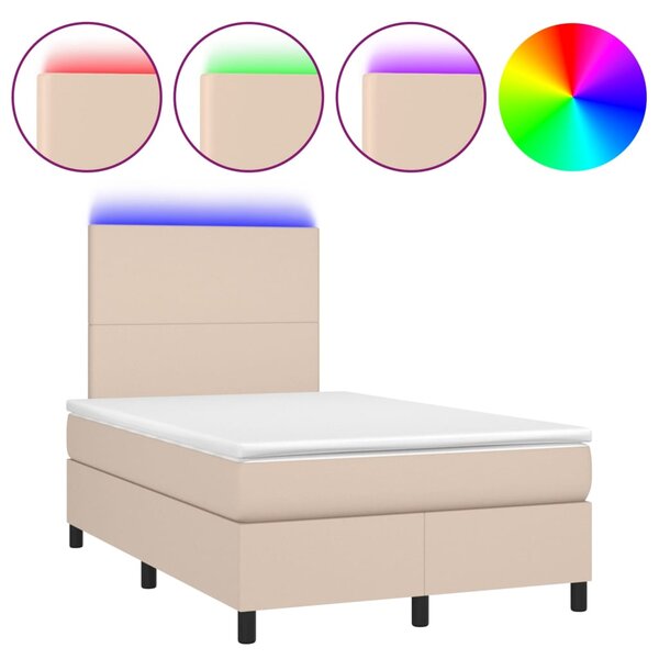 VidaXL Κρεβάτι Boxspring Στρώμα&LED Καπουτσίνο 120x200 εκ. Συνθ. Δέρμα