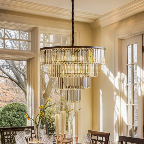 Nowodvorski Lighting Κρεμαστό φωτιστικό Cristal, διαφανές/μαύρο, Ø 71 cm, ρυθμιζόμενος, Διαφανές, Σαλόνι / τραπεζαρία, Γυαλί