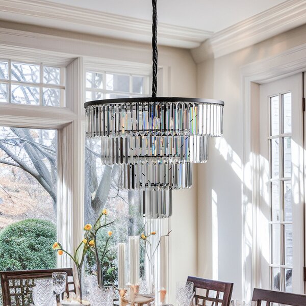 Nowodvorski Lighting Κρεμαστό φωτιστικό Cristal, διαφανές/μαύρο, Ø 71 cm, ρυθμιζόμενος, Διαφανές, Σαλόνι / τραπεζαρία, Γυαλί