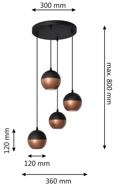 LED Κρεμαστό φωτιστικό οροφής LED MIDWAY 4xGU10/4,8W/230V μαύρο/χάλκινο