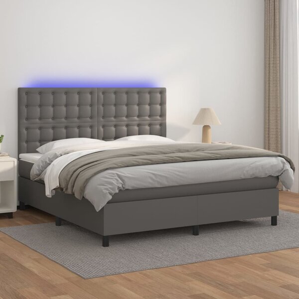 VidaXL Κρεβάτι Boxspring με Στρώμα & LED Γκρι 160x200 εκ. Συνθ. Δέρμα