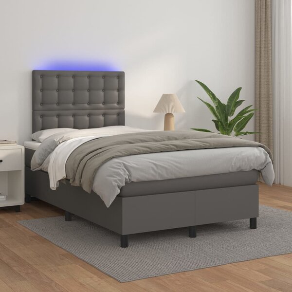 VidaXL Κρεβάτι Boxspring με Στρώμα & LED Γκρι 120x200 εκ. Συνθ. Δέρμα