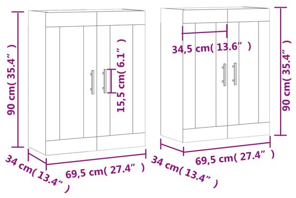 Ντουλάπια Τοίχου 2 τεμ. Γκρι Sonoma από Επεξεργασμένο Ξύλο - Γκρι