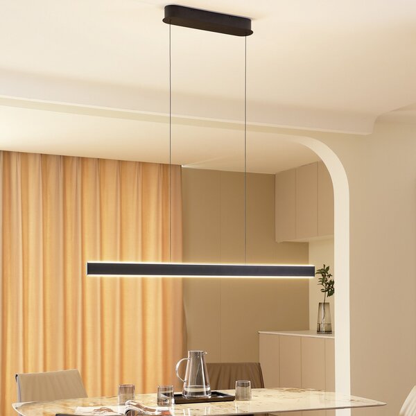 Lucande LED κρεμαστό φωτιστικό Philine, μήκος 121 cm μαύρο σίδερο, ρυθμιζόμενος, Μαύρο, Σαλόνι / τραπεζαρία, Μέταλλο, σύγχρονο