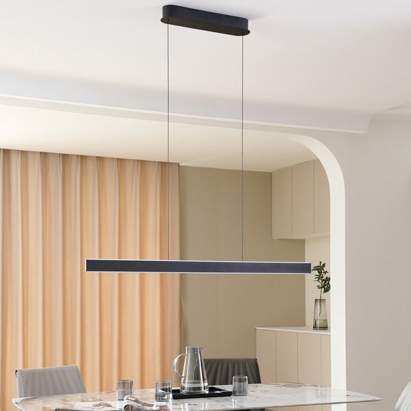 Lucande LED κρεμαστό φωτιστικό Philine, μήκος 121 cm μαύρο σίδερο, ρυθμιζόμενος, Μαύρο, Σαλόνι / τραπεζαρία, Μέταλλο, σύγχρονο