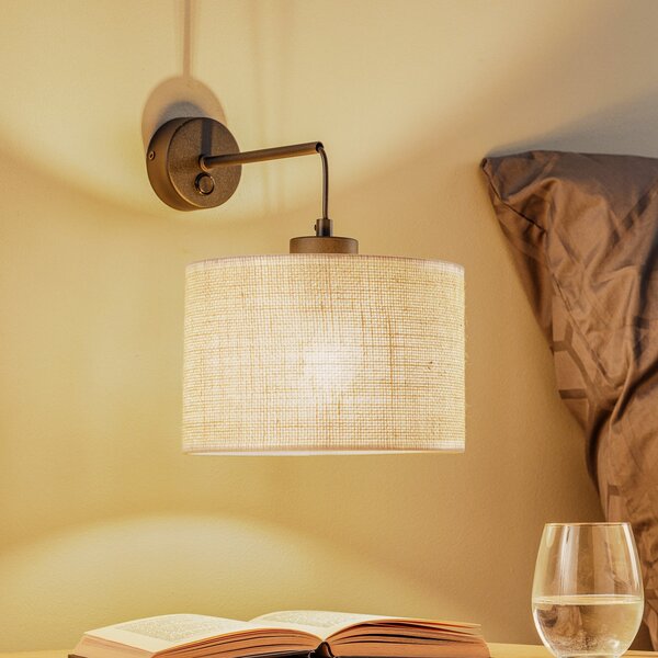 TK Lighting Φωτιστικό τοίχου Juta, μονόφωτο, ρυθμιζόμενος, Μπεζ, Σαλόνι / τραπεζαρία, Ύφασμα / Κλωστοϋφαντουργία
