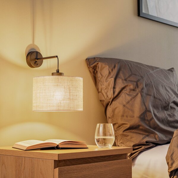 TK Lighting Φωτιστικό τοίχου Juta, μονόφωτο, ρυθμιζόμενος, Μπεζ, Σαλόνι / τραπεζαρία, Ύφασμα / Κλωστοϋφαντουργία