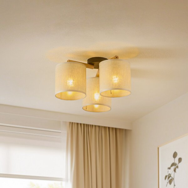 TK Lighting Φωτιστικό οροφής Deva, ύφασμα, τριών λαμπτήρων, ρυθμιζόμενος, Μπεζ, Σαλόνι / τραπεζαρία, Ύφασμα / Κλωστοϋφαντουργία, Σκανδιναβικό