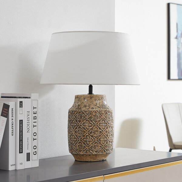 Lindby Επιτραπέζιο φωτιστικό Aelith, Ø 40 cm, καφέ, κεραμικό, E27, Μπεζ, Σαλόνι / τραπεζαρία, Κεραμικό υλικό, Εξοχική κατοικία / Ρουστίκ
