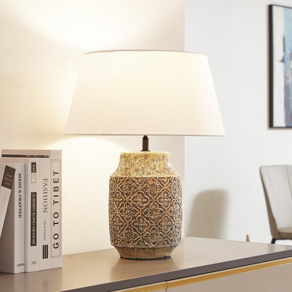 Lindby Επιτραπέζιο φωτιστικό Aelith, Ø 40 cm, καφέ, κεραμικό, E27, Μπεζ, Σαλόνι / τραπεζαρία, Κεραμικό υλικό, Εξοχική κατοικία / Ρουστίκ