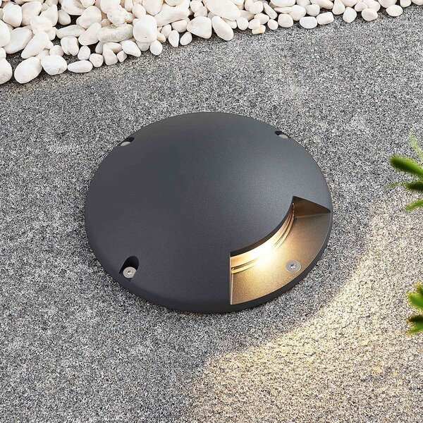 Lindby Επιδαπέδιος προβολέας LED Cormac, 1 φωτός, Ø 21 cm, IP67, Μαύρο, Αλουμίνιο, σύγχρονο