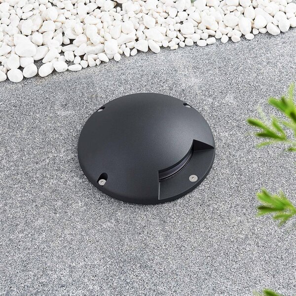 Lindby Επιδαπέδιος προβολέας LED Cormac, 1 φωτός, Ø 21 cm, IP67, Μαύρο, Αλουμίνιο, σύγχρονο