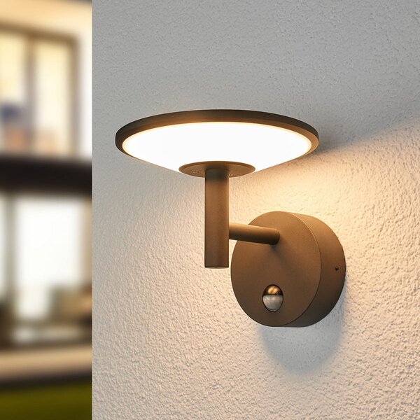 Lucande Εξωτερικό φωτιστικό τοίχου LED Fenia, αισθητήρας, IP54, ανθρακί, Μαύρο, Αλουμίνιο, σύγχρονο