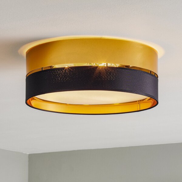 TK Lighting Φωτιστικό οροφής Hilton, μαύρο/χρυσό, Ø 45cm, ρυθμιζόμενος, Μαύρο, Σαλόνι / τραπεζαρία, Μέταλλο, σύγχρονο