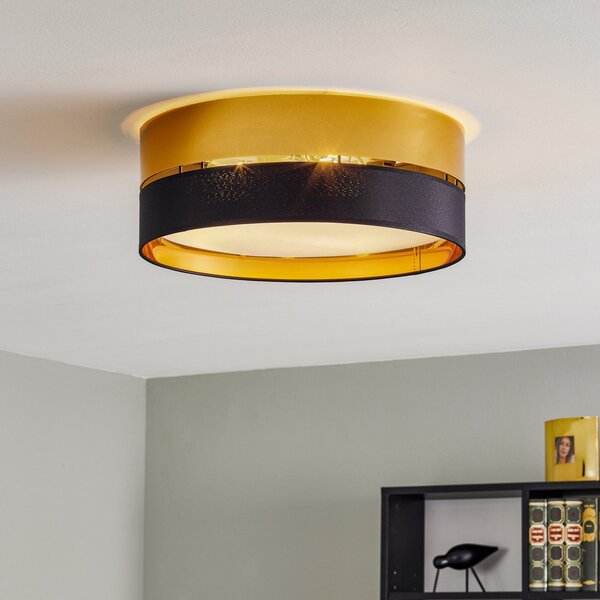 TK Lighting Φωτιστικό οροφής Hilton, μαύρο/χρυσό, Ø 45cm, ρυθμιζόμενος, Μαύρο, Σαλόνι / τραπεζαρία, Μέταλλο, σύγχρονο