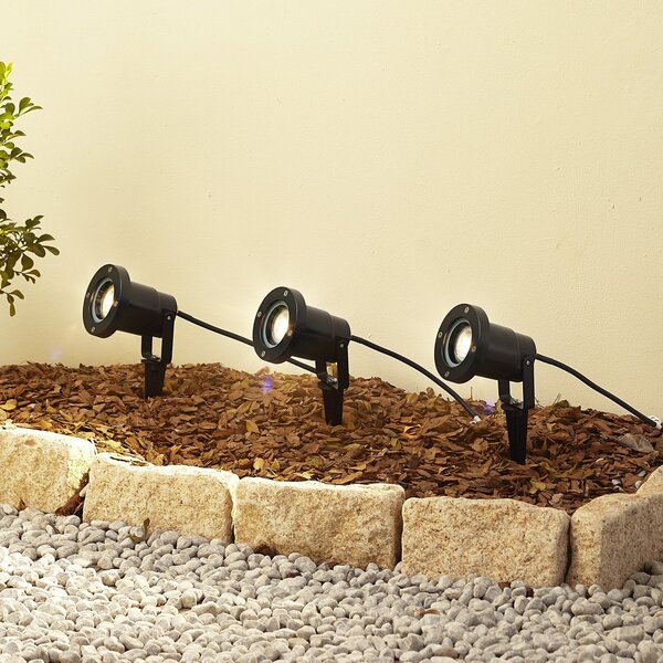 Lindby Thorgal Ground Spike Light, Ø 9,8 cm, μαύρο, σετ 3 τεμαχίων, ρυθμιζόμενος, Μαύρο, Πλαστικό, σύγχρονο