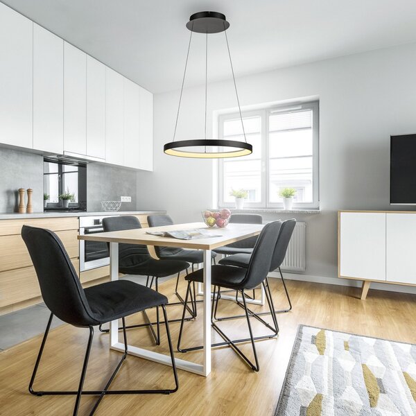 Paul Neuhaus LED κρεμαστό φωτιστικό Hoop, μαύρο, Ø 57 cm, ρυθμιζόμενο φωτισμό, ρυθμιζόμενος, Μαύρο, Σαλόνι / τραπεζαρία, Αλουμίνιο, σύγχρονο