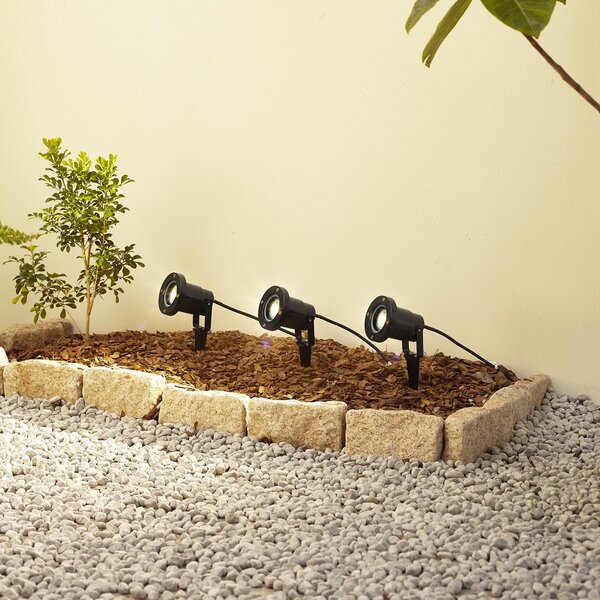 Lindby Thorgal Ground Spike Light, Ø 9,8 cm, μαύρο, σετ 3 τεμαχίων, ρυθμιζόμενος, Μαύρο, Πλαστικό, σύγχρονο