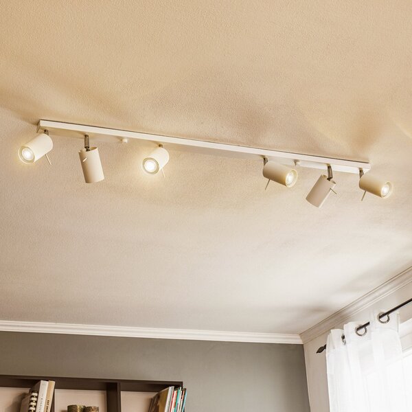 SOLLUX LIGHTING Σποτ οροφής Round, λευκό, έξι φλόγες γραμμικό, ρυθμιζόμενος, Λευκό, Σαλόνι / τραπεζαρία, Μέταλλο, σύγχρονο