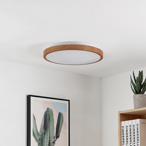 Lindby LED οροφής Mynte, Ø42cm, εμφάνιση ξύλου, πλαστικό, Ξύλου, Σαλόνι / τραπεζαρία, Πλαστικό, σύγχρονο