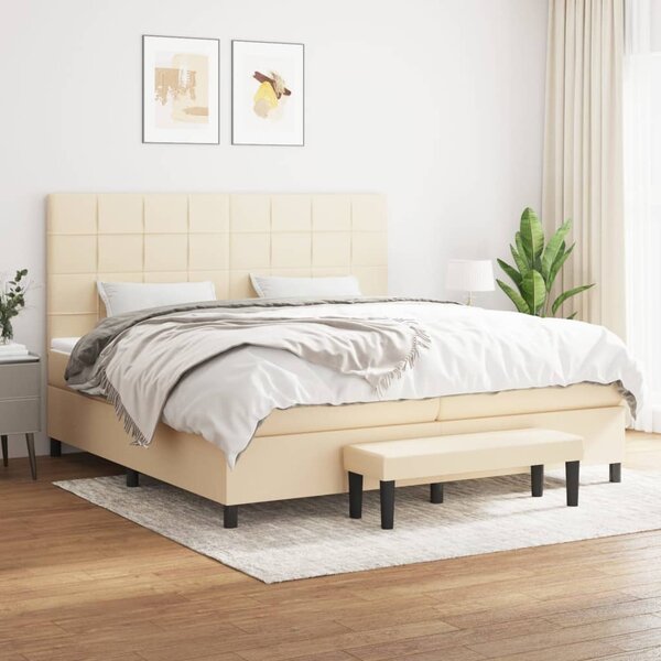 VidaXL Κρεβάτι Boxspring με Στρώμα Κρεμ 200x200 εκ. Υφασμάτινο