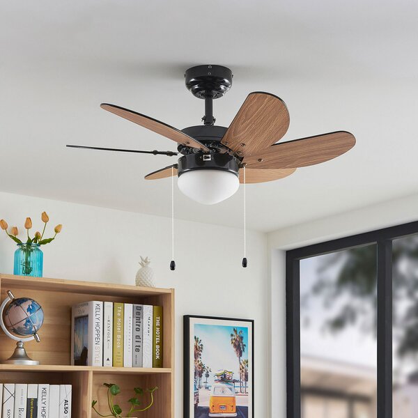 Lindby Ανεμιστήρας οροφής Minja, μαύρος, αθόρυβος, 78 cm, E14, Μαύρο, Σαλόνι / τραπεζαρία, Μέταλλο, σύγχρονο