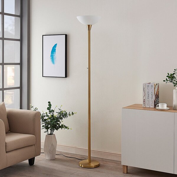 Lindby Φωτιστικό δαπέδου Ignacia, ορειχάλκινο, γυαλί, 180 cm, E27, Χρυσό / Ορείχαλκου, Σαλόνι / τραπεζαρία, Μέταλλο, σύγχρονο