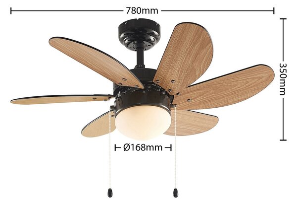 Lindby Ανεμιστήρας οροφής Minja, μαύρος, αθόρυβος, 78 cm, E14, Μαύρο, Σαλόνι / τραπεζαρία, Μέταλλο, σύγχρονο