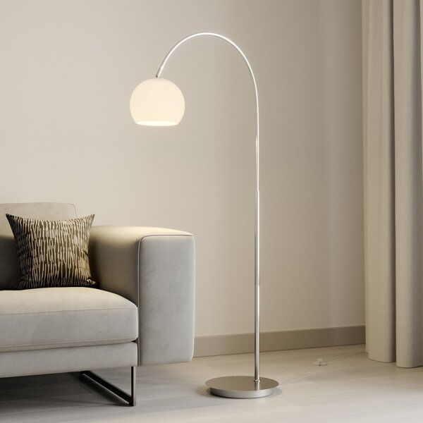 Lindby Λάμπα καμπύλη Cynthia, χρώμα νικελίου, γυαλί, 140 cm, E27, Μεταλλικό, Σαλόνι / τραπεζαρία, Γυαλί, σύγχρονο