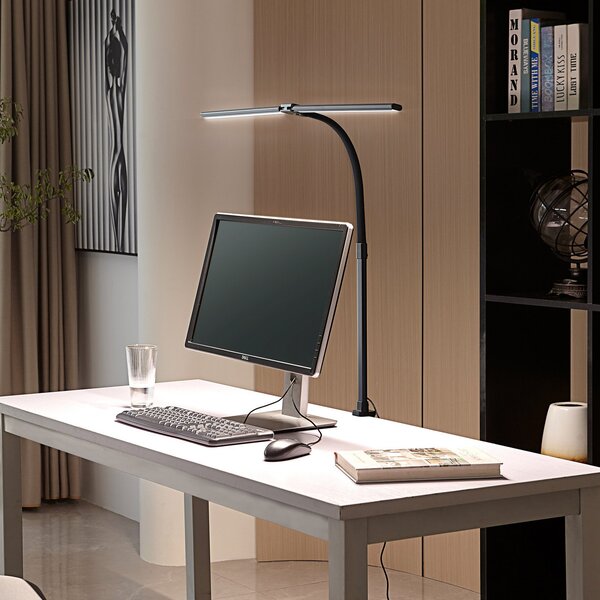 Lindby Φωτιστικό LED με σφιγκτήρα Nilay, ύψος 97,5 cm, CCT, για το γραφείο στο, ρυθμιζόμενος, Μαύρο, Μελέτη / Γραφείο, Μέταλλο, σύγχρονο