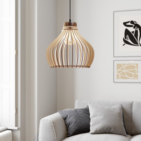 TEMAR LIGHTING Κρεμαστό φωτιστικό βαρέλι, μονόφωτο, Ø 38 cm, ρυθμιζόμενος, Ξύλου, Σαλόνι / τραπεζαρία, Ξύλο, Εξοχική κατοικία / Ρουστίκ