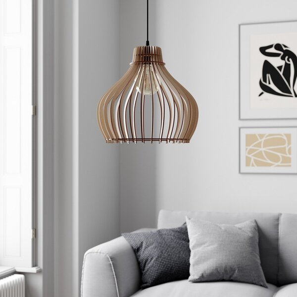 TEMAR LIGHTING Κρεμαστό φωτιστικό βαρέλι, μονόφωτο, Ø 38 cm, ρυθμιζόμενος, Ξύλου, Σαλόνι / τραπεζαρία, Ξύλο, Εξοχική κατοικία / Ρουστίκ