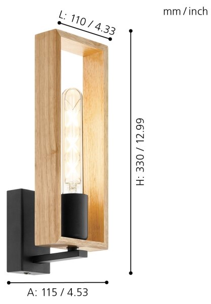 Eglo 44055 - Φωτιστικό τοίχου LITTLETON 1xE27/60W/230V - FSC πιστοποιημένο